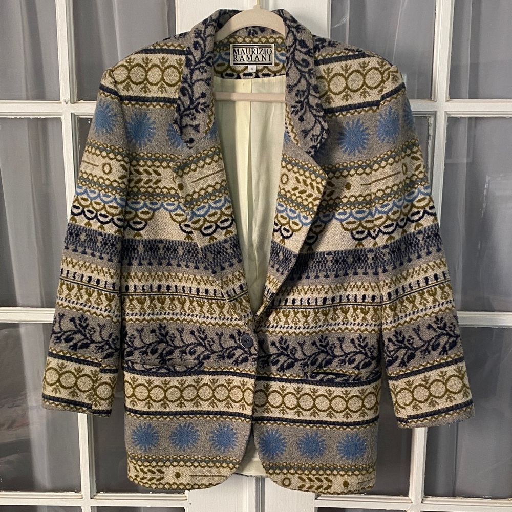 Vintage Maurizio Ramani Multicolor Patterned Wool Blend Jacket Size Small